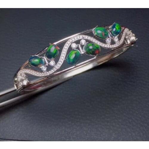 100% Natural And Real Opal bangle Solid S925 Sterling Silver For Women Colour Gem Stone Rings Fine Jewelry