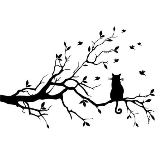 15*9.9CM Decor Cat Play Jungle Tree Decal Classic Creative Windshield Decoration Car Sticker Black/Silver C4-0428