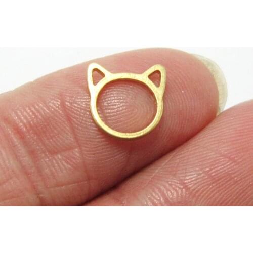 Brass cat charm Mini animal components 9x1mm Raw brass necklace animals pendant -20pcs R1201