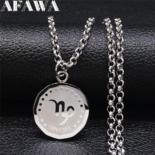 2021 Capricorn Astrology Stainless Steel Chain Necklaces Silver Color Punk Round Necklace Jewelry signe astrologique NXS02