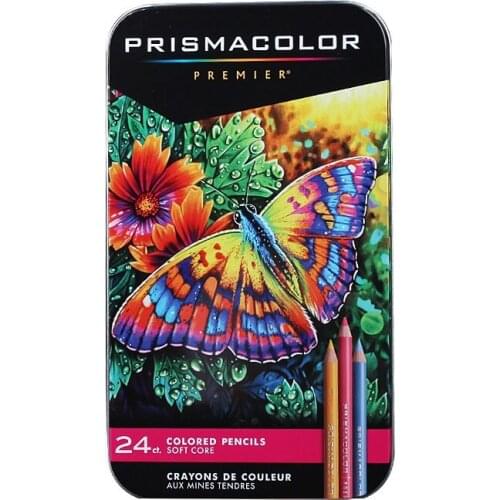 24 colours US imports of crude Sanford Prismacolor soft core Color lead paint design art oily pencil 3.8MM big core iron box