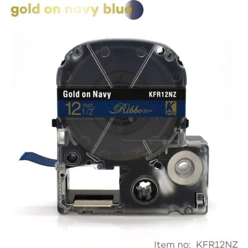 Satin Ribbon 12mm*5m gold on navy label tape SFR12NZ LA-4HKK for gift wedding Christmas Party for kingjim printer LW300 LW400