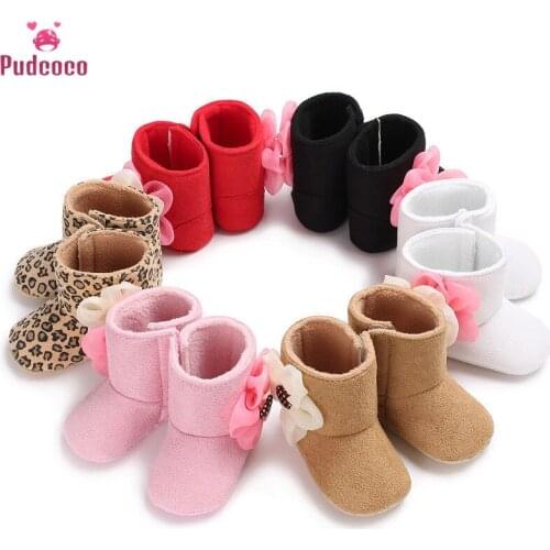 Pudcoco Lovely Newborn Toddler Kids Girls Winter Shoes Flower Soft Sole Boots Sneakers Princess Girl Baby Shoes Boot For 0-18M