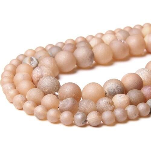 Natural Stone Pink Metallic Coated Druzy Agates Matte Onyx Beads Loose Spacer Beads for Jewelry Making DIY Bracelet 6 8 10 12mm