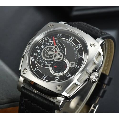 Parnis 44mm 10ATM New Fashion MIYOTA 8219 Automatic Men Watch Sapphire Crystal 24 Hours Stainless Steel Case Leather Strap