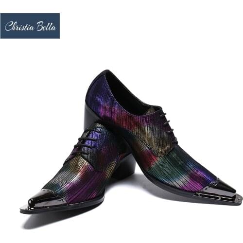 Christia Bella Luxury Formal Men Genuine Leather High Heels Wedding Shoes Mens Brogue Business Casual Party Gentleman Oxfords