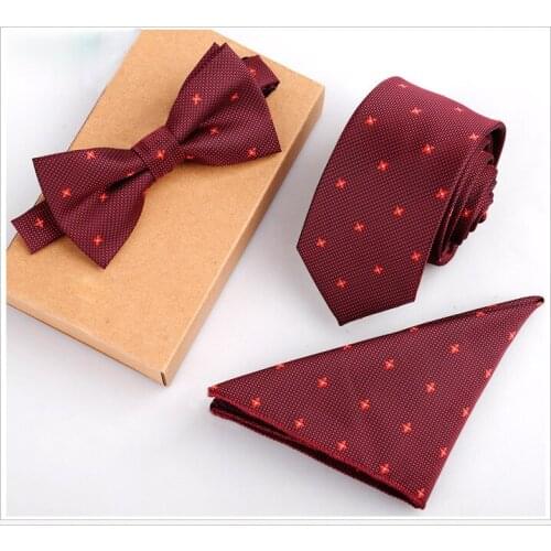 Ricnais Business Mens Suit Dot Necktie Pocket Square Towel Bow Tie Set Wedding Handkerchief Skinny Tie gravata Papillon Corbata