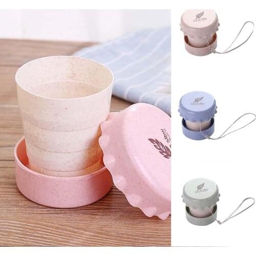 130ml Travel Portable Wheat Straw Collapsible Water Cup Drinking Mug with Lid