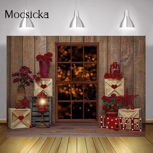 Valentines Day Love Flowers Background Photography Bokeh Window Children Adult Portrait Backdrop Red Rose Rustic Wood Wedding