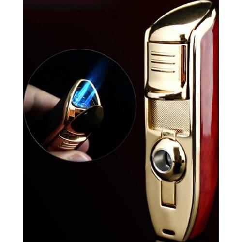 New Turbo Gas Lighter Butane 3 Jet Blue Torch Metal Inflatable Windproof Lighter Cigar Punch Tool Cigarette Accessories