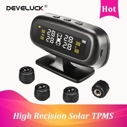 Develuck TPMS High Recision Solar Intelligent temperature warning tire pressure monitoring system USB output tpms with 4 sensors