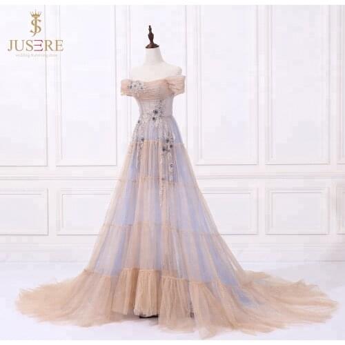 JUSERE Robe de soiree Off-shoulder Evening Dresses red carpet dress Formal GownsA-line beaded party dress