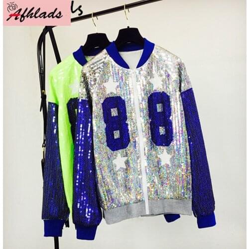 Short Jacket Female Long-Sleeved 2020 New spring And Autumn Korean Sequined Patchwork Streetwear hip hop Party Coat Outerwear
