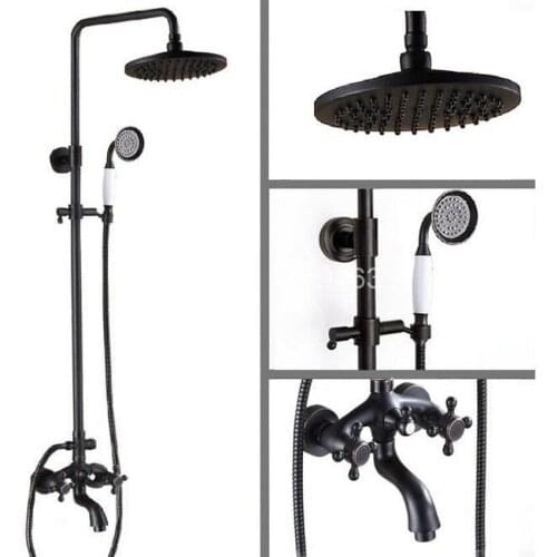 Black Oil Rubbed Brass Wall Mounted Bathroom Rainfall Shower Faucet Set Bathtub Mixer Tap Hand Shower Head ars455