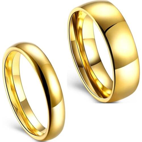 MANGOSKY Romantic Wedding Rings For Lover Gold-Color Stainless Steel Couple Rings For Engagement Party Jewelry Wedding Bands