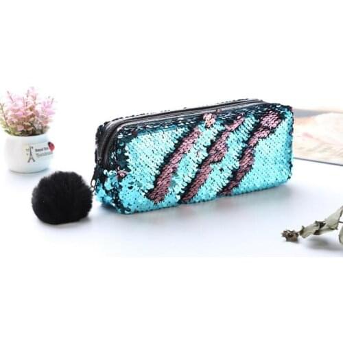 Fashion Hair Ball Sequin Pencil Case Lady Mermaid Sequin Cosmetic Bag Pen Case Student School Supplies