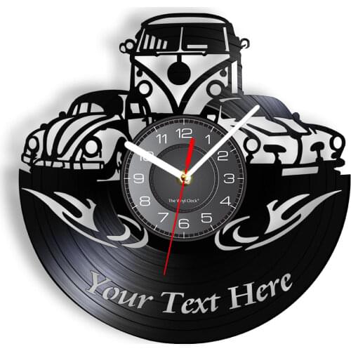 Camper Van Home Decor Wall Clock Personalized with Your Name Logo Car Number Camper van Retro Car Custom Vinyl Record Wall Clock