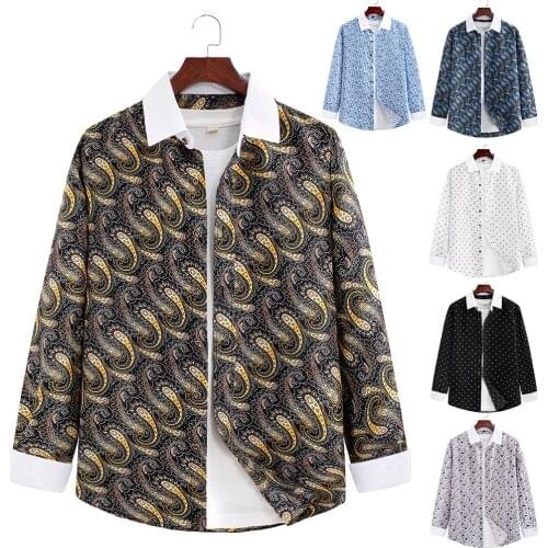 2021 new fashion patchwork color national wind shirt printed shirt mens shirt large size M-5XL casual shirt