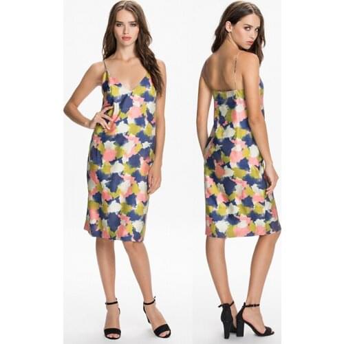 New Womens Fashion Sexy Deep v Abstract Printing Suspender Dress