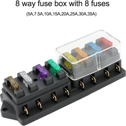 New Universal 4Way/ 6Way/ 8 Way Fuse Box Holder Fuse Block with 8 Standard Fuses for Car Truck Boat Vehicle 12V/24V/32V