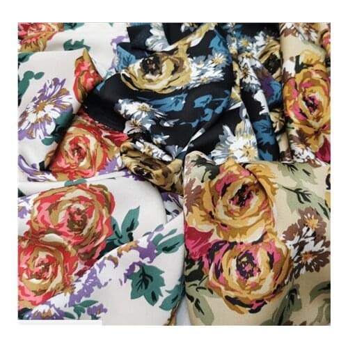 Velvet feeling Satin luster good shirt dress soft fabric clothing fabric 2021 spring and summer fashion big flower