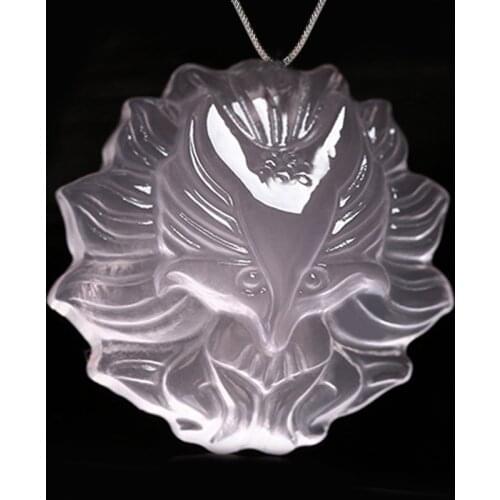 Natural Pink Crystal Cute Nine-Tail Fox Pendants With S925 Silver Used as Necklace For Women Jwelry Making Rose Quartz Shaped