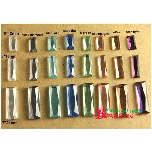 50pcs 5x10mm 5x15mm 7x21mm faceted non-hotfix flatback rectangle rhinestones stones for Wedding Dress Phone