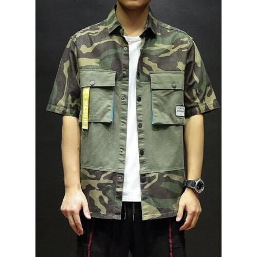 Spring Summer Camouflage Shirt Mens Casual Short Sleeve Tops Loose Coat Cargo Pocket Shirts Male Clothes Streetwear Tide Brand