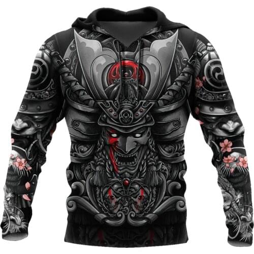 The most fashionable Samurai mask tattoo Sweatshirt 3D print Unisex casual Zip Hoodie casual Street hip hop Hoodie