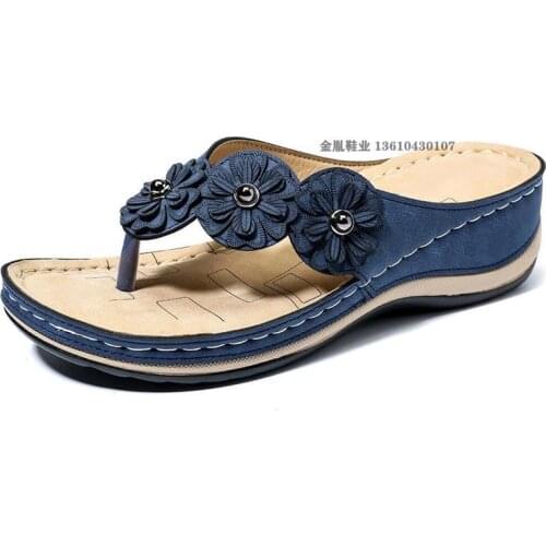 Women Summer Open Toe Comfy Sandals PU Slip On 5CM Wedges High Heels Round Toe Shallow Back Strap Retro Non-slip women shoes