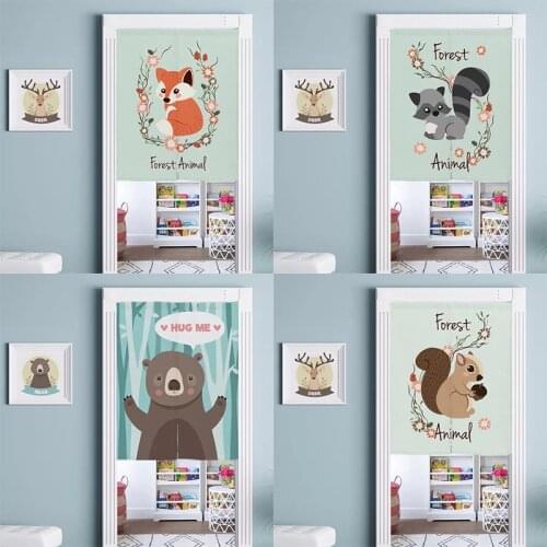 Cartoon Animal Cotton Linen Office Bedroom Half Panel Curtain Geomantic Blackout Curtain Home Decoration Tube Door Curtain