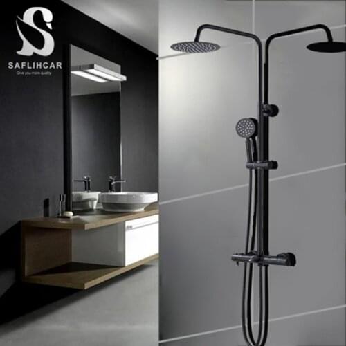 Matte Black Bathroom Shower Faucet Thermostatic Faucet Rainfall Shower Faucet Constant Temperature Wall-mounted Faucet