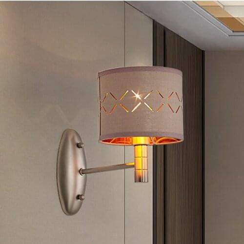 Modern bedroom wall lights personality creative fabric living room background wall simple aisle sand nickel wall lamp