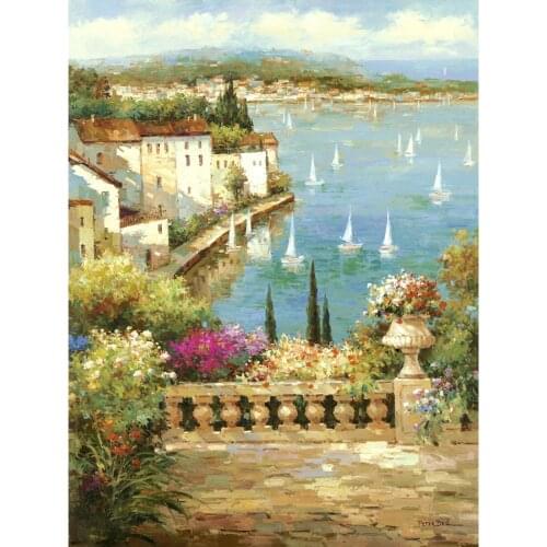 Mediterranean Impressionism Landscapes oil paintings Ocean Garden hand painted canvas village art home decor
