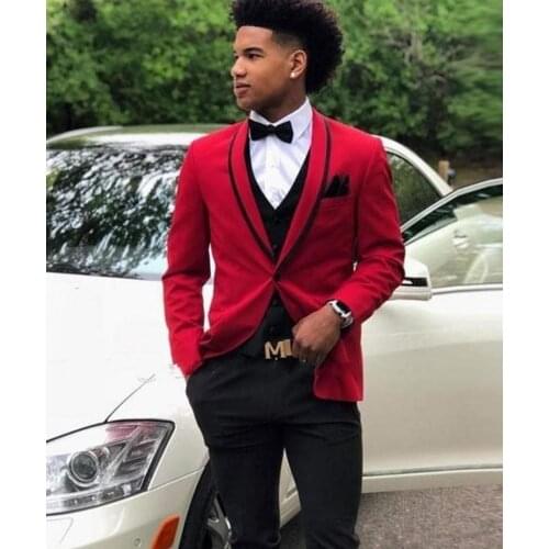 Stylish Design One Button Red Groom Tuxedos Groomsmen Shawl Lapel Mens Suits Blazers (Jacket+Pants+Vest+Tie) W:1096