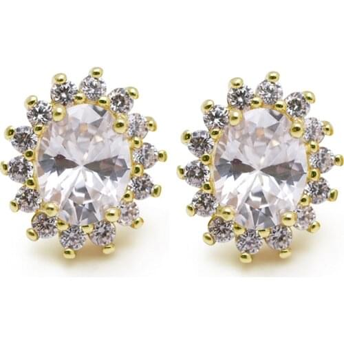 MxGxFam Super Shiny Oval CZ Stud Earrings for Elegant Women Jewelry 14 k light Gold Color Environmentail Copper Full AAA+ Zircon