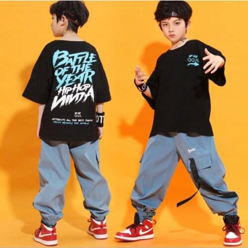 Girls Jazz Modern Dancing Costumes Loose Tshirt Tactical Cargo Pants Kids Boys Hip Hop Dance wear Outfits Stage Clothes