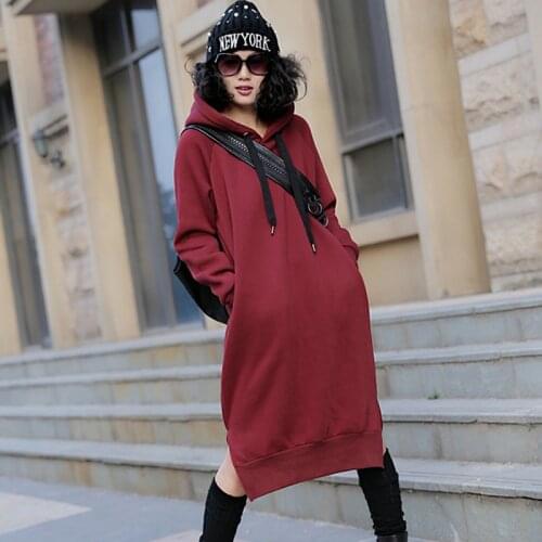 Women Loose Long Hoodie Casual Thick Fleece Cotton Hooded Sweatshirts 2021 Autumn Winter Baggy Pullover Oversized Sweatshirt