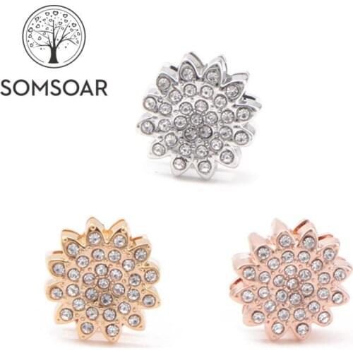 Somsoar Jewelry Full Crystal Flower Slide DIY Charms fit on 10mm Mesh Bracelet and Leather Wrap Bracelet for Xmas Gift 10pcs/lot