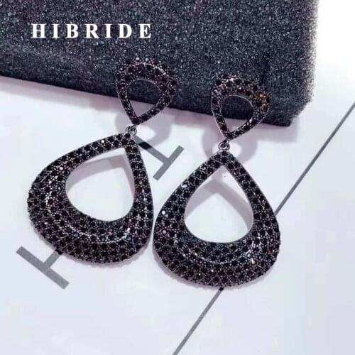 HIBRIDE Beauty Popular Black Cubic Zircon Long Drop Earrings For Women Birdal Accessories Boucle D'oreille Jewelry E-936