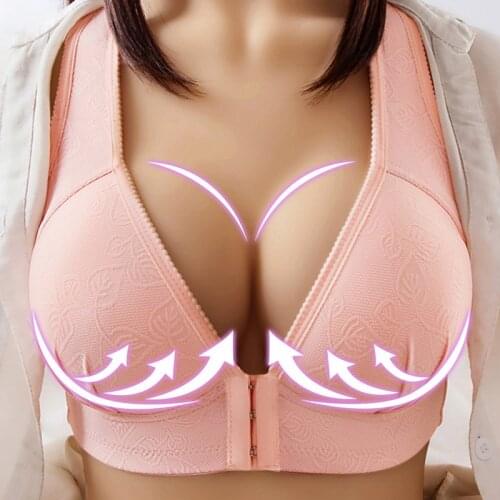 2021 New Sexy Plus Size Push Up Bra Front Closure Solid Color Brassiere Wire Free Bralette Seamless Bras For Women Hot Sale