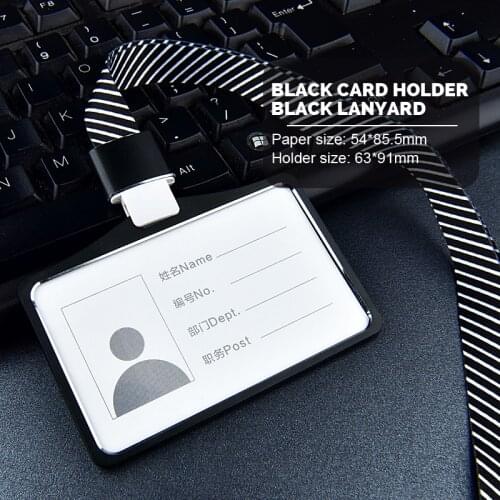 1pc ID Name Card Case Aluminum Alloy Business Card Badge Holder with 1.5cm Neck Lanyard Strap Company Office Supplies