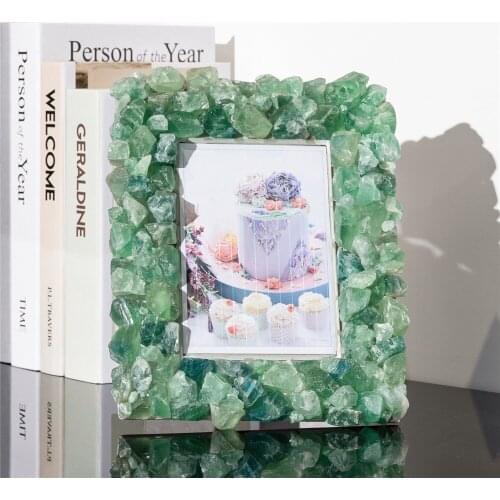 1pcs Green Flourite Photo Frame For Picture Natural Stones Home Decor High Quality Photos Frame On Table