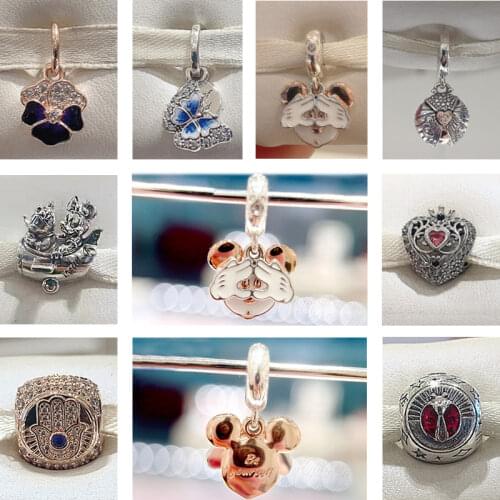 Lover 925 Sterling Silver Beads White Pink Purple Amulet Pendant Charms Fit Original Pandora Bracelet Women Jewelry DIY Gift