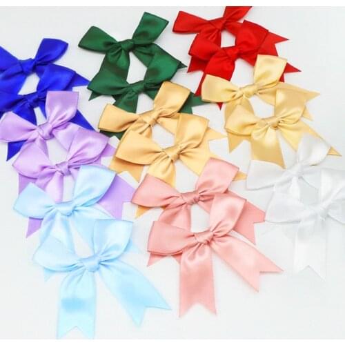 50Pcs 85x85mm Satin Ribbon Bows Knot Craft Bows Pink White Small Flower Gift Tie Wedding Decoration Bow Bowknot DIY Birth Party