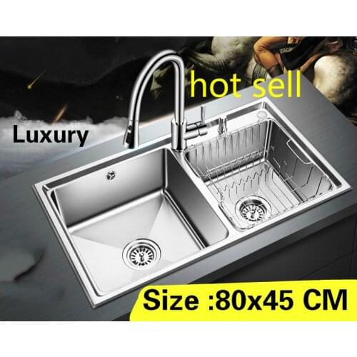 Free shipping Apartment high qualit kitchen double groove sink do the dishes standard 304 stainless steel big hot sell 80x45 CM