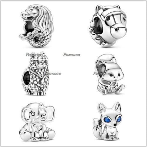 925 Sterling Silver Baeds Cute Squirrel Blue Eyed Fox Charm Fit Pan Bracelet & Necklace Jewelry