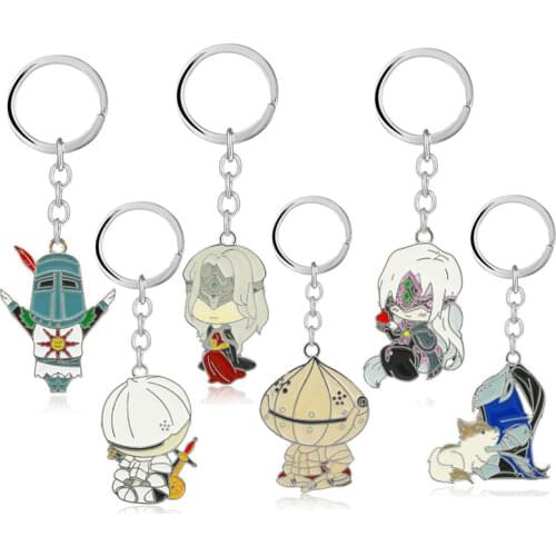 HSIC Wholesale Dark Souls Figure Keychains Sun Sollar Fire Keeper Knight Keyring Men Kids Bloodborne llavero