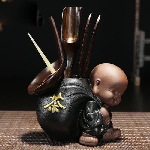 Kung Fu Tea Set Tea Ceremony Little monk Tea Accessories Set Utensils Clip Needle Ceramic Cans Tea Scoop Strainers Six Gentleman