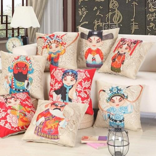 Dynasty Priented Cotton Linen Chinese Opera Sofa Cushion 45x45cm/17.7x17.7'' Throw pillow Home Decor cushion Home&Garden Textile
